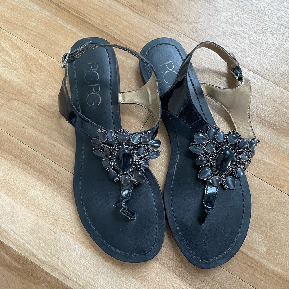 BCBG Black Bejeweled Sandals